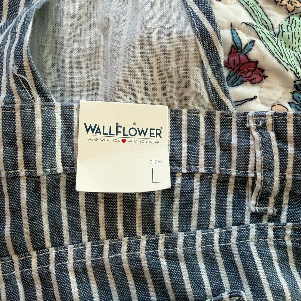 Wallflower Blue and White Striped Short Overalls - Picture 10 of 10